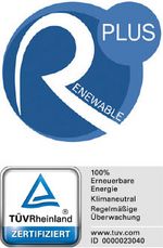Das „Renewable Plus“ Zertifikat steht für Strom aus 100 % erneuerbaren Energien